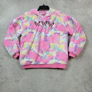 Betsey‎ Johnson Hoodie Girls Large Pink Sherpa Pullover Fur Butterfly